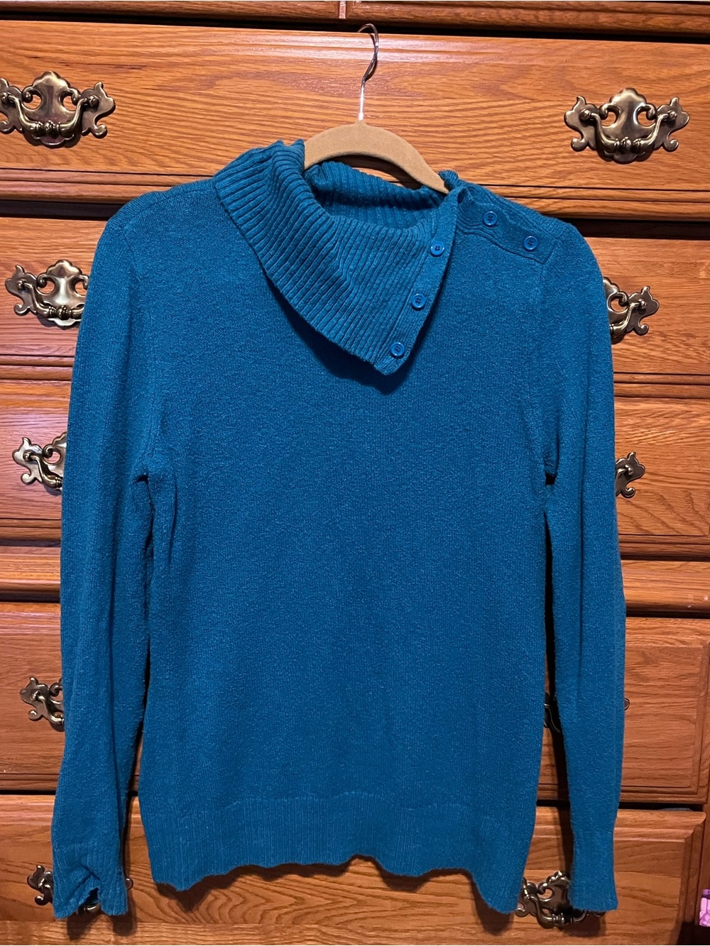 St. John’s Bay Women’s Teal Buttoned Funnel Neck Sweater